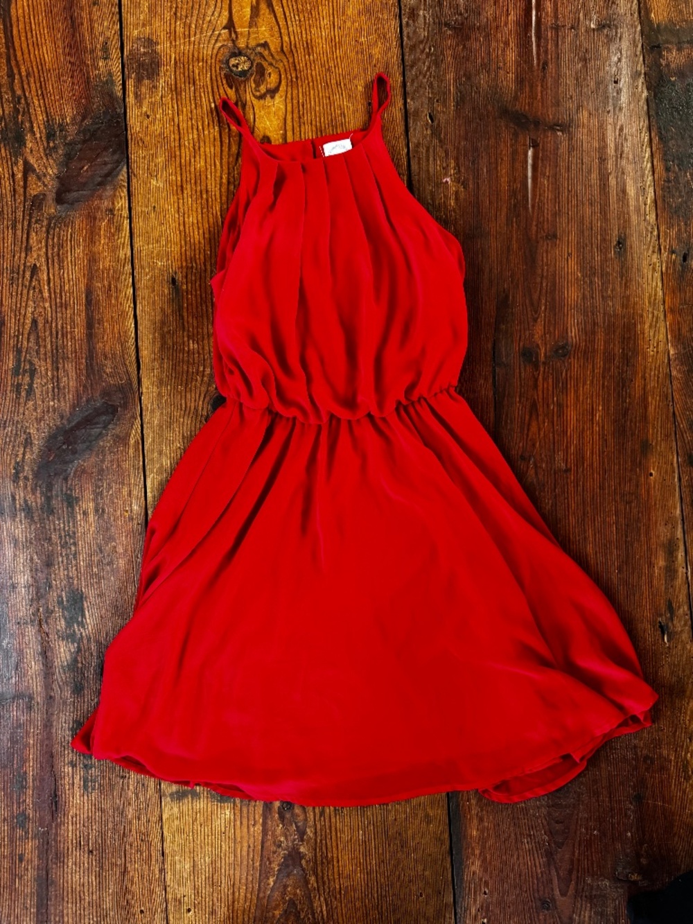 Francesca’s Lined Red Mini Dress High Neck, Button Back halter style S